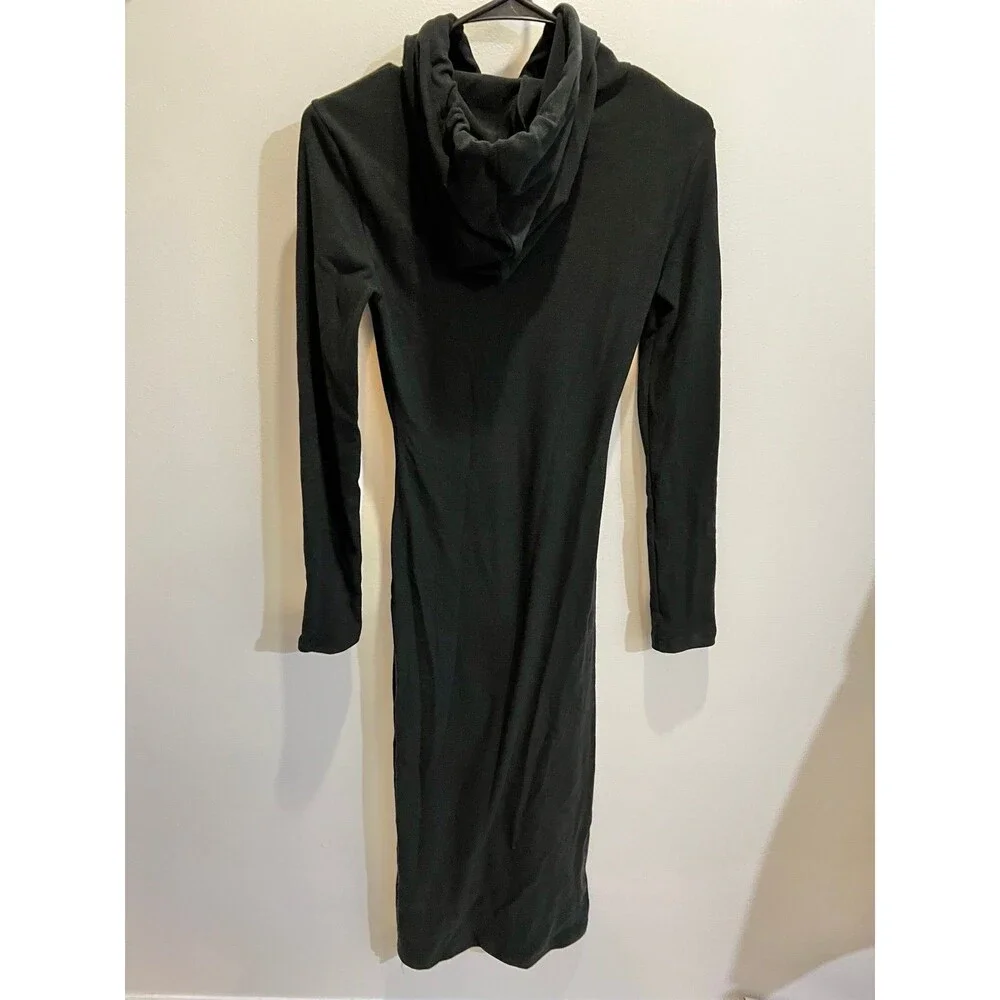 Commense NWT Women Black Drop Shoulder Drawstring Hooded Dress Loungewear Chic - Picture 8 of 12